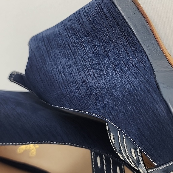 Modern Vintage Diva Wedge Slingback Blue Platform Peep Toe Shoe Sandal Sz 6 - Picture 9 of 16